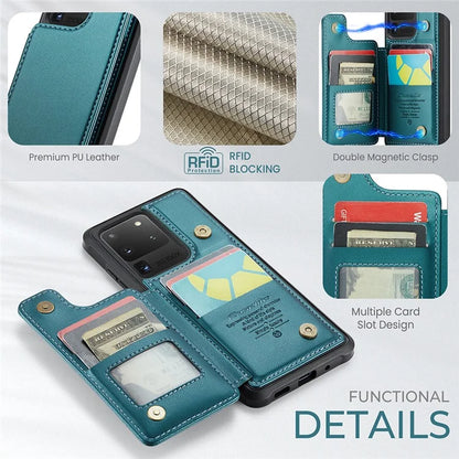 CASEME C22 Series for Samsung Galaxy S20 Ultra Case Leather+TPU Phone Cover with 5 Card Slots
