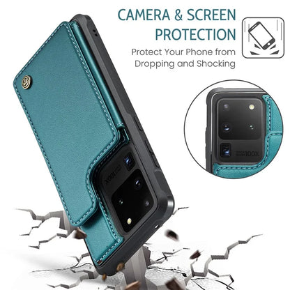 CASEME C22 Series for Samsung Galaxy S20 Ultra Case Leather+TPU Phone Cover with 5 Card Slots