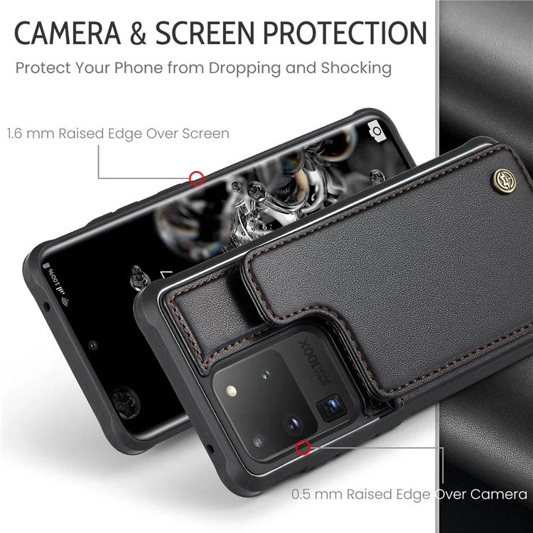 CASEME C22 Series for Samsung Galaxy S20 Ultra Case Leather+TPU Phone Cover with 5 Card Slots