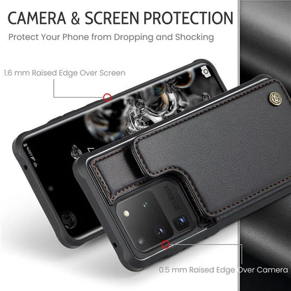CASEME C22 Series for Samsung Galaxy S20 Ultra Case Leather+TPU Phone Cover with 5 Card Slots