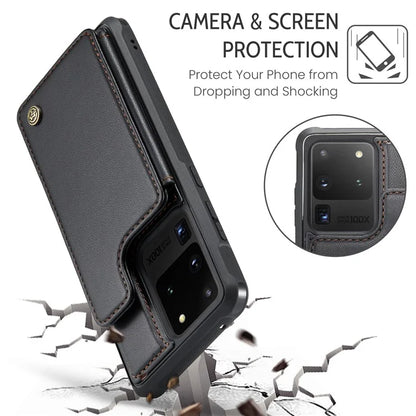 CASEME C22 Series for Samsung Galaxy S20 Ultra Case Leather+TPU Phone Cover with 5 Card Slots