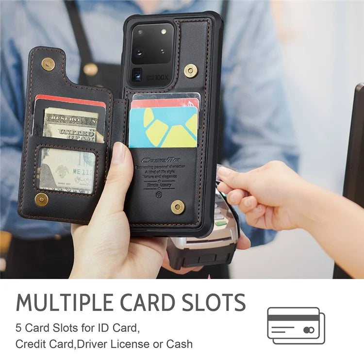 CASEME C22 Series for Samsung Galaxy S20 Ultra Case Leather+TPU Phone Cover with 5 Card Slots