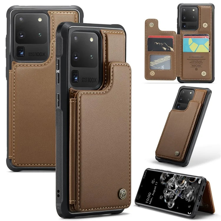 CASEME C22 Series for Samsung Galaxy S20 Ultra Case Leather+TPU Phone Cover with 5 Card Slots