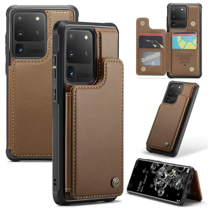 CASEME C22 Series for Samsung Galaxy S20 Ultra Case Leather+TPU Phone Cover with 5 Card Slots