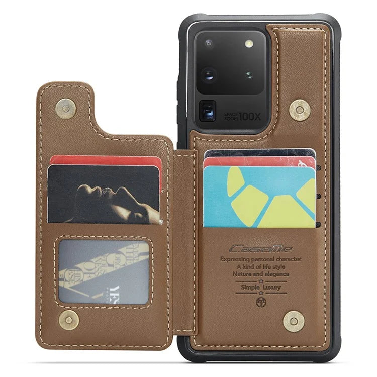 CASEME C22 Series for Samsung Galaxy S20 Ultra Case Leather+TPU Phone Cover with 5 Card Slots