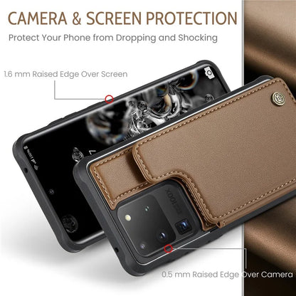 CASEME C22 Series for Samsung Galaxy S20 Ultra Case Leather+TPU Phone Cover with 5 Card Slots