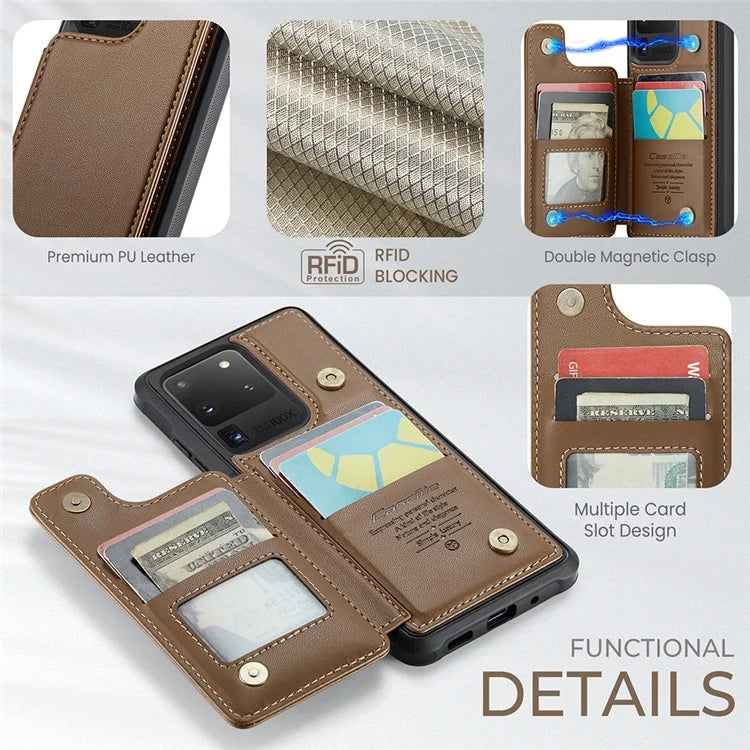 CASEME C22 Series for Samsung Galaxy S20 Ultra Case Leather+TPU Phone Cover with 5 Card Slots