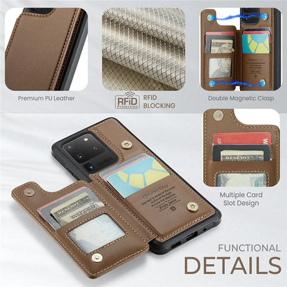 CASEME C22 Series for Samsung Galaxy S20 Ultra Case Leather+TPU Phone Cover with 5 Card Slots