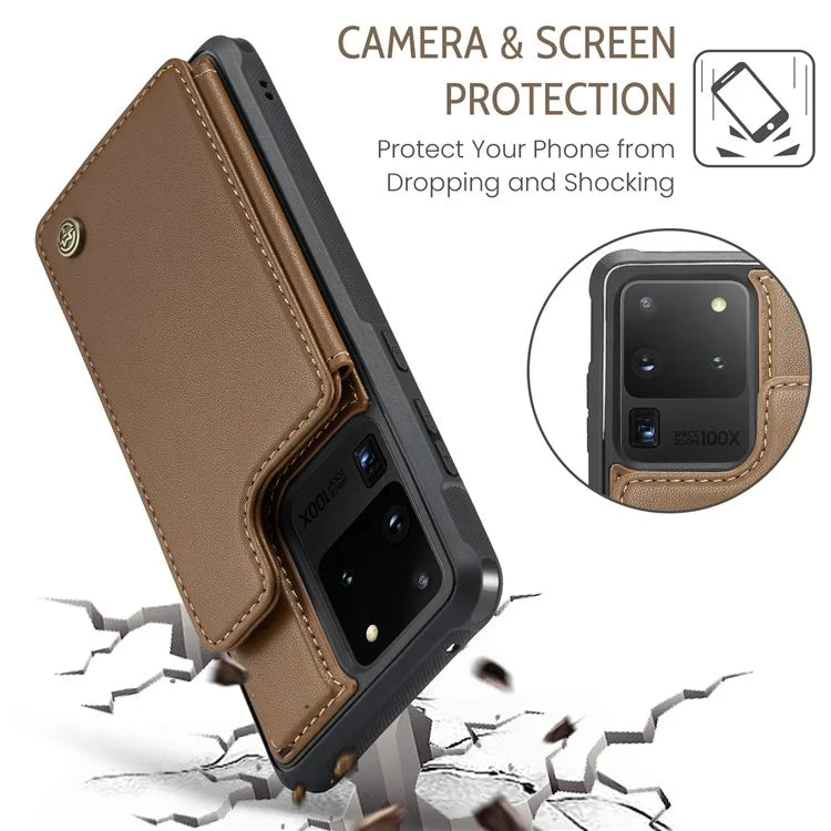 CASEME C22 Series for Samsung Galaxy S20 Ultra Case Leather+TPU Phone Cover with 5 Card Slots