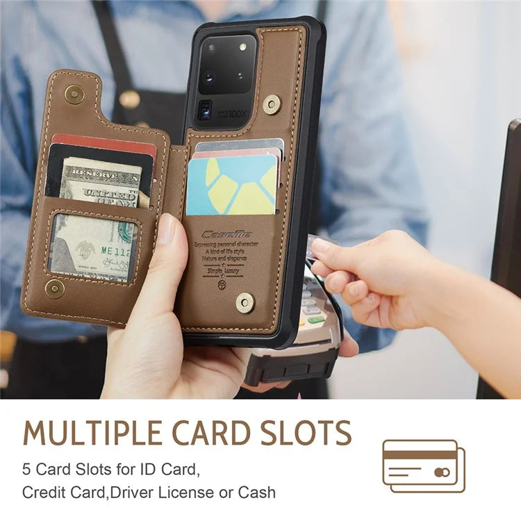CASEME C22 Series for Samsung Galaxy S20 Ultra Case Leather+TPU Phone Cover with 5 Card Slots