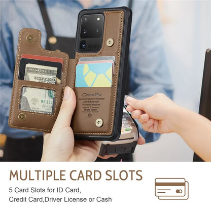 CASEME C22 Series for Samsung Galaxy S20 Ultra Case Leather+TPU Phone Cover with 5 Card Slots