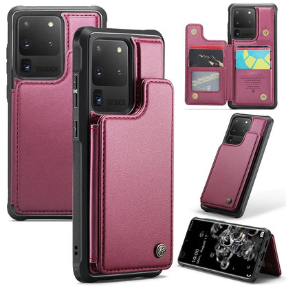 CASEME C22 Series for Samsung Galaxy S20 Ultra Case Leather+TPU Phone Cover with 5 Card Slots