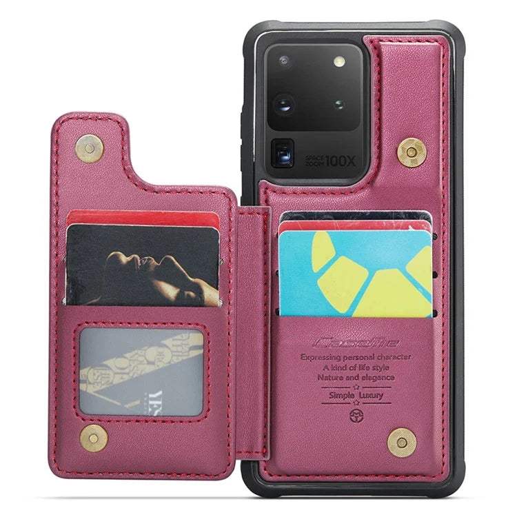 CASEME C22 Series for Samsung Galaxy S20 Ultra Case Leather+TPU Phone Cover with 5 Card Slots