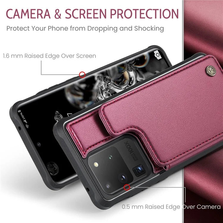 CASEME C22 Series for Samsung Galaxy S20 Ultra Case Leather+TPU Phone Cover with 5 Card Slots