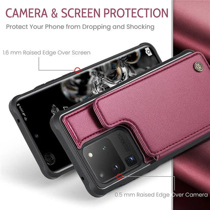 CASEME C22 Series for Samsung Galaxy S20 Ultra Case Leather+TPU Phone Cover with 5 Card Slots