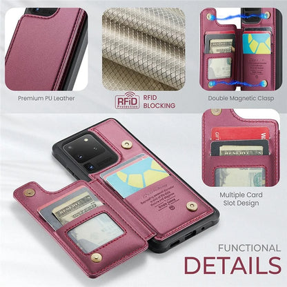 CASEME C22 Series for Samsung Galaxy S20 Ultra Case Leather+TPU Phone Cover with 5 Card Slots