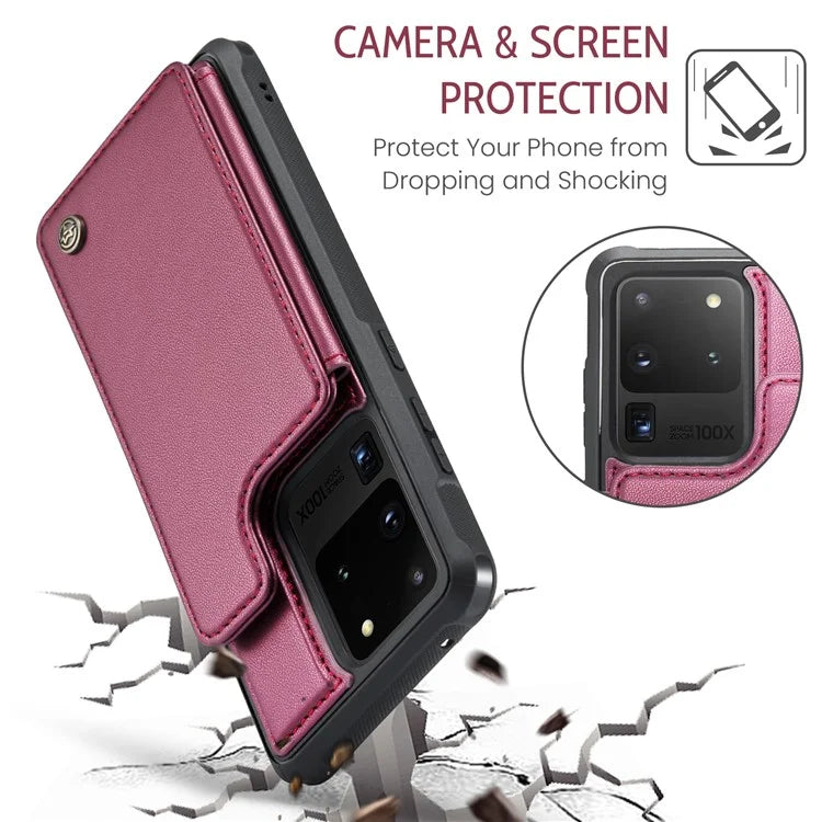 CASEME C22 Series for Samsung Galaxy S20 Ultra Case Leather+TPU Phone Cover with 5 Card Slots