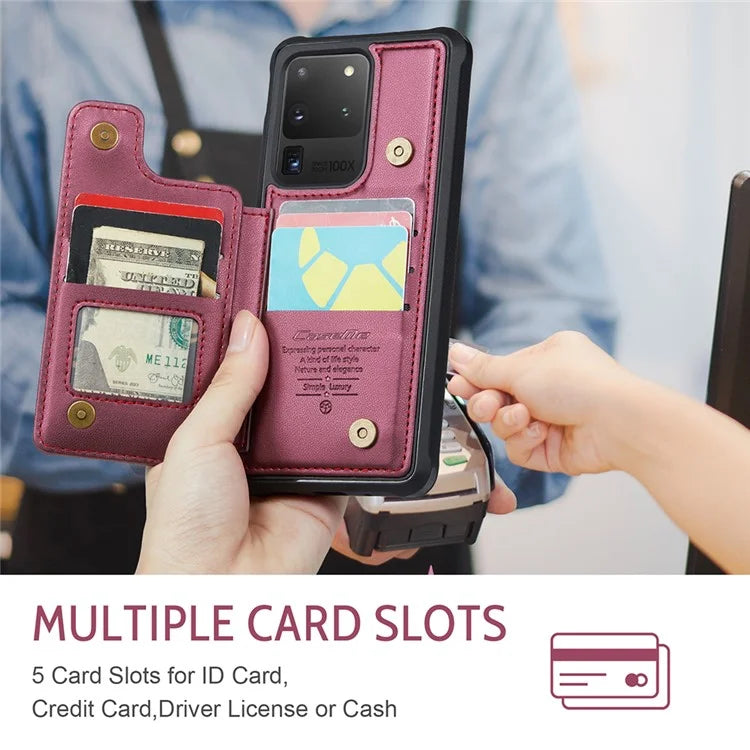 CASEME C22 Series for Samsung Galaxy S20 Ultra Case Leather+TPU Phone Cover with 5 Card Slots