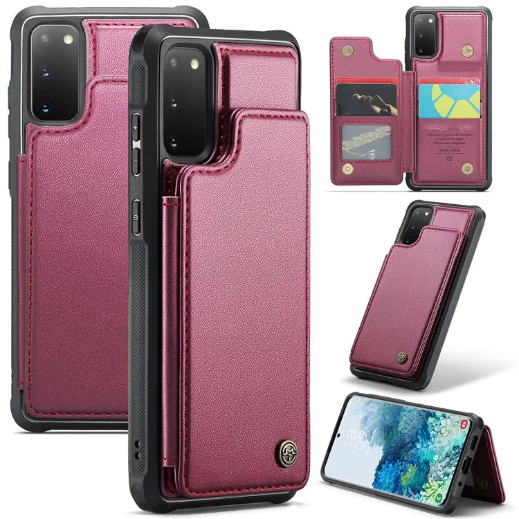 CASEME C22 Series for Samsung Galaxy S20 4G / 5G Case Card Holder Kickstand Leather+TPU Cover
