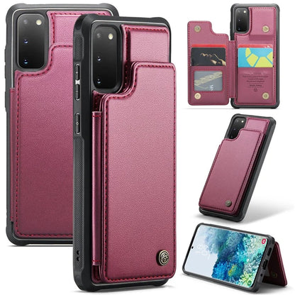 CASEME C22 Series for Samsung Galaxy S20 4G / 5G Case Card Holder Kickstand Leather+TPU Cover