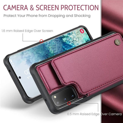 CASEME C22 Series for Samsung Galaxy S20 4G / 5G Case Card Holder Kickstand Leather+TPU Cover