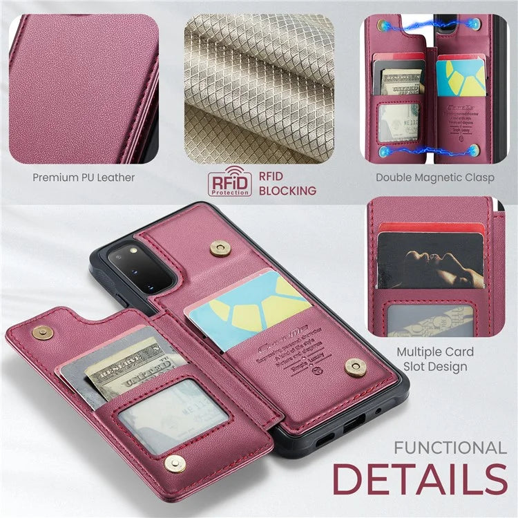 CASEME C22 Series for Samsung Galaxy S20 4G / 5G Case Card Holder Kickstand Leather+TPU Cover