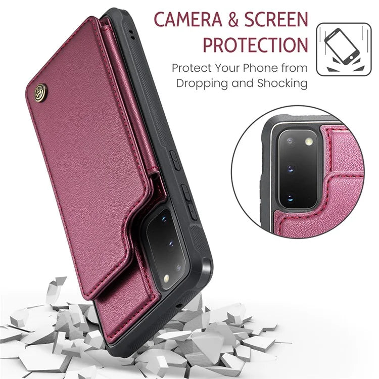 CASEME C22 Series for Samsung Galaxy S20 4G / 5G Case Card Holder Kickstand Leather+TPU Cover