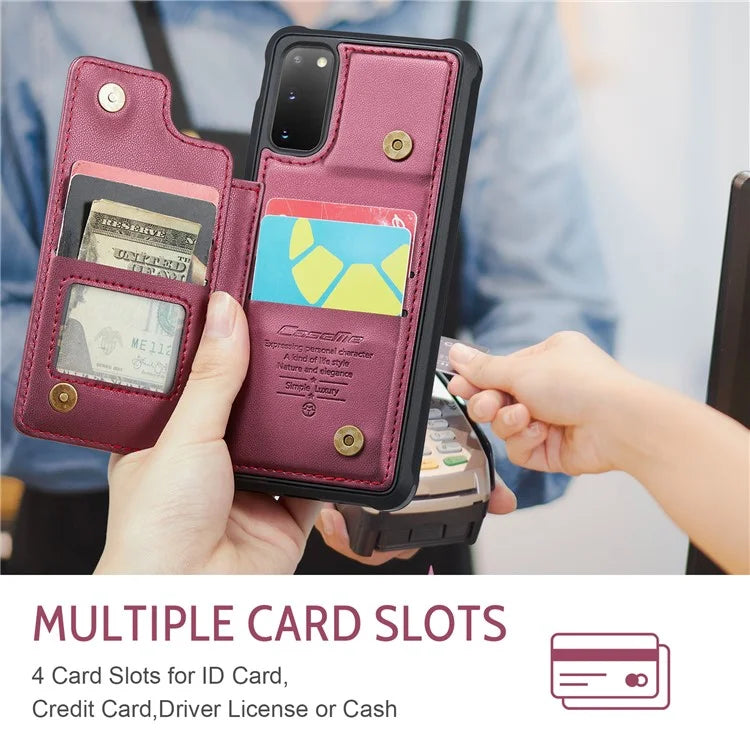 CASEME C22 Series for Samsung Galaxy S20 4G / 5G Case Card Holder Kickstand Leather+TPU Cover