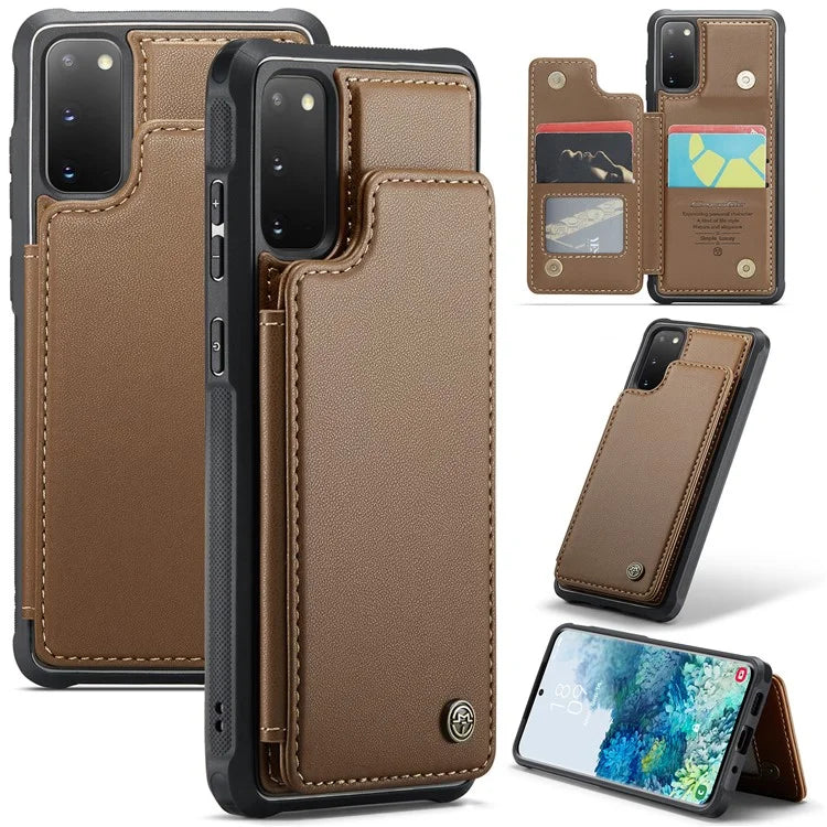 CASEME C22 Series for Samsung Galaxy S20 4G / 5G Case Card Holder Kickstand Leather+TPU Cover