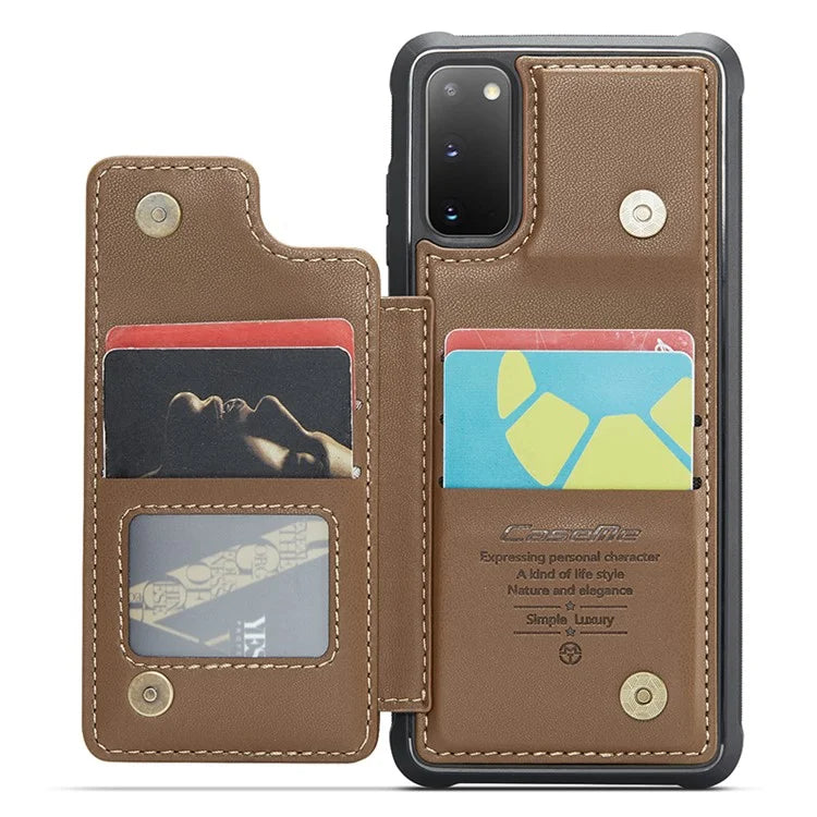 CASEME C22 Series for Samsung Galaxy S20 4G / 5G Case Card Holder Kickstand Leather+TPU Cover