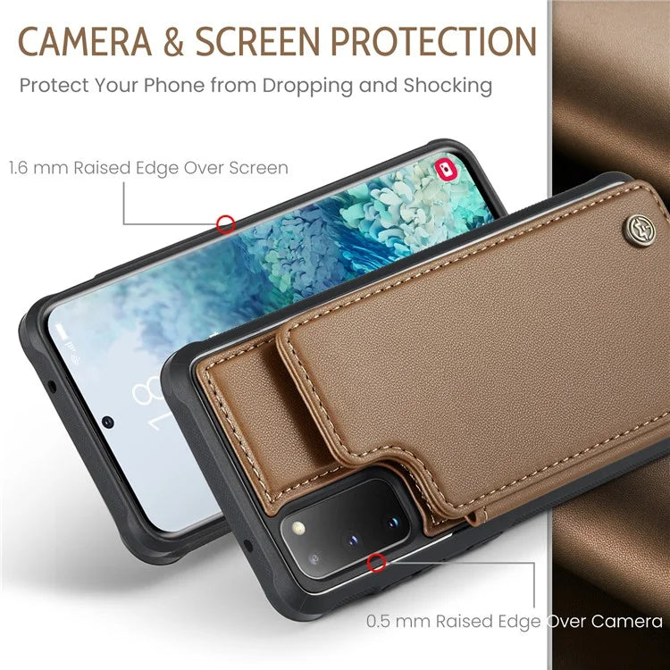 CASEME C22 Series for Samsung Galaxy S20 4G / 5G Case Card Holder Kickstand Leather+TPU Cover