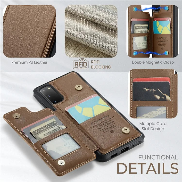 CASEME C22 Series for Samsung Galaxy S20 4G / 5G Case Card Holder Kickstand Leather+TPU Cover