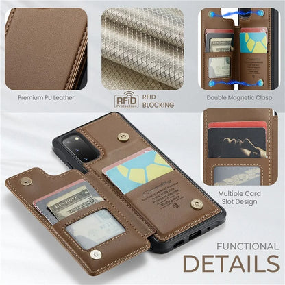 CASEME C22 Series for Samsung Galaxy S20 4G / 5G Case Card Holder Kickstand Leather+TPU Cover