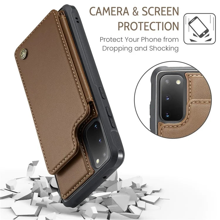 CASEME C22 Series for Samsung Galaxy S20 4G / 5G Case Card Holder Kickstand Leather+TPU Cover