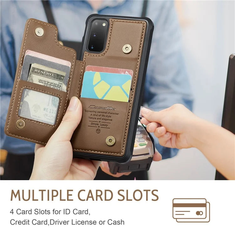 CASEME C22 Series for Samsung Galaxy S20 4G / 5G Case Card Holder Kickstand Leather+TPU Cover