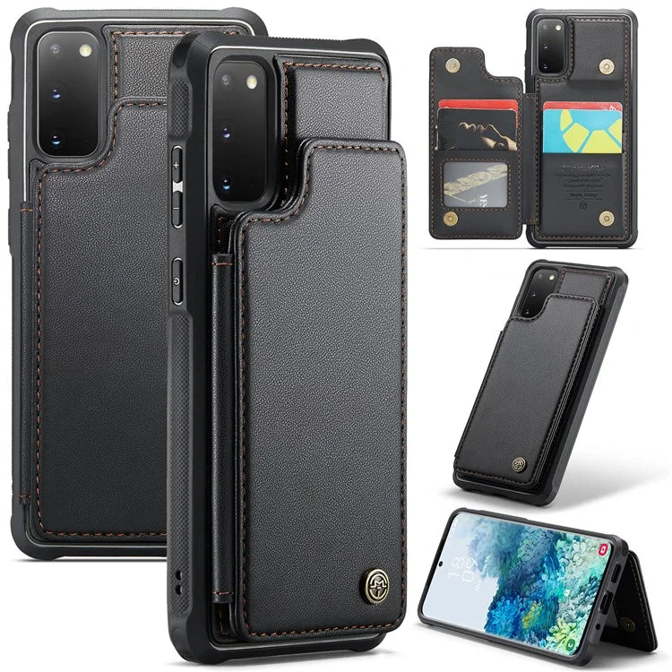 CASEME C22 Series for Samsung Galaxy S20 4G / 5G Case Card Holder Kickstand Leather+TPU Cover