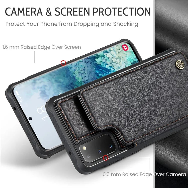 CASEME C22 Series for Samsung Galaxy S20 4G / 5G Case Card Holder Kickstand Leather+TPU Cover