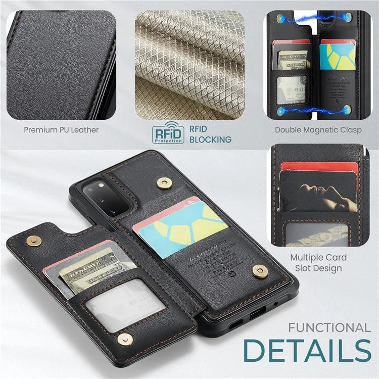 CASEME C22 Series for Samsung Galaxy S20 4G / 5G Case Card Holder Kickstand Leather+TPU Cover