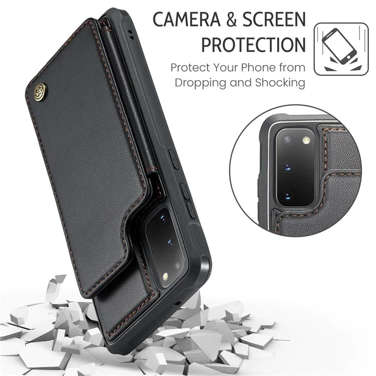 CASEME C22 Series for Samsung Galaxy S20 4G / 5G Case Card Holder Kickstand Leather+TPU Cover