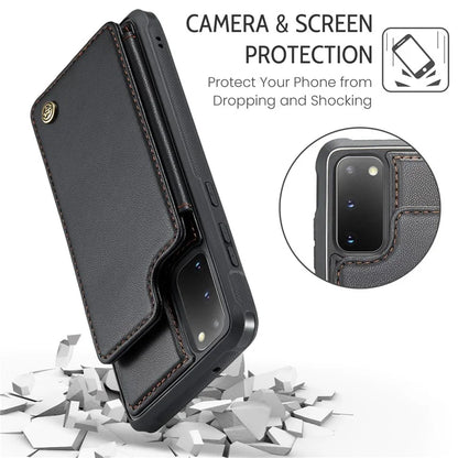 CASEME C22 Series for Samsung Galaxy S20 4G / 5G Case Card Holder Kickstand Leather+TPU Cover