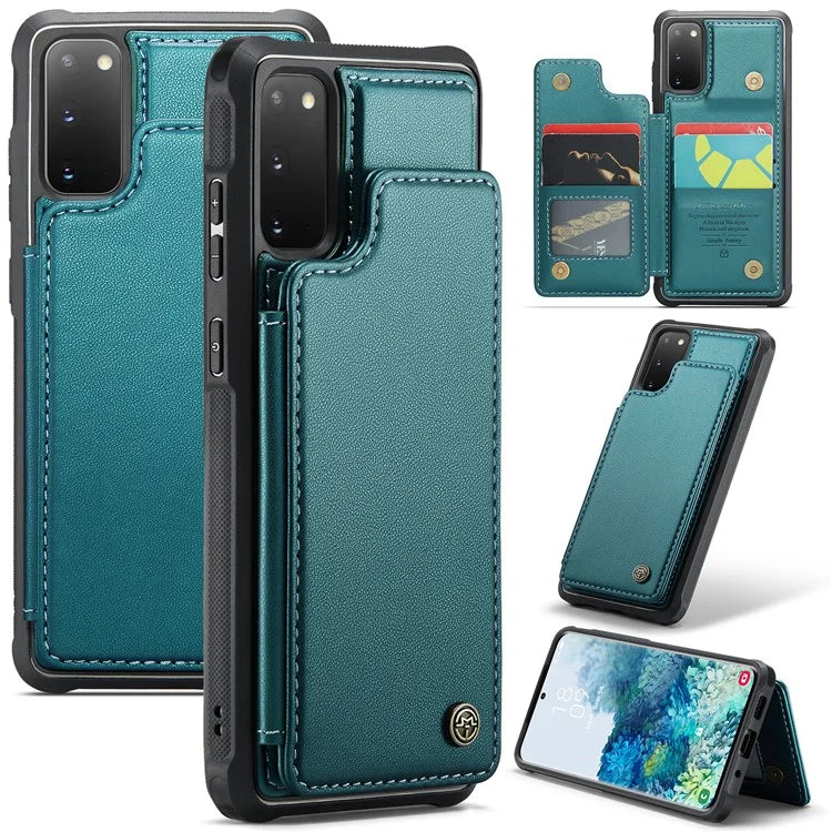 CASEME C22 Series for Samsung Galaxy S20 4G / 5G Case Card Holder Kickstand Leather+TPU Cover