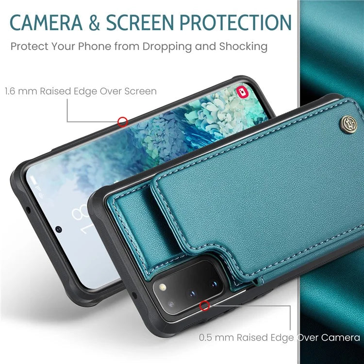CASEME C22 Series for Samsung Galaxy S20 4G / 5G Case Card Holder Kickstand Leather+TPU Cover