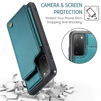 CASEME C22 Series for Samsung Galaxy S20 4G / 5G Case Card Holder Kickstand Leather+TPU Cover