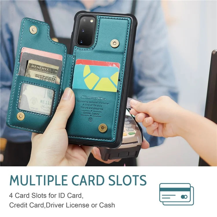 CASEME C22 Series for Samsung Galaxy S20 4G / 5G Case Card Holder Kickstand Leather+TPU Cover