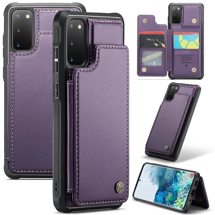 CASEME C22 Series for Samsung Galaxy S20 4G / 5G Case Card Holder Kickstand Leather+TPU Cover
