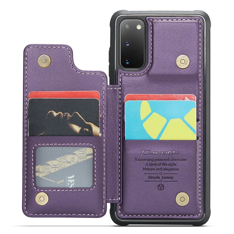CASEME C22 Series for Samsung Galaxy S20 4G / 5G Case Card Holder Kickstand Leather+TPU Cover