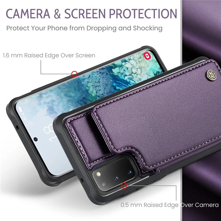 CASEME C22 Series for Samsung Galaxy S20 4G / 5G Case Card Holder Kickstand Leather+TPU Cover