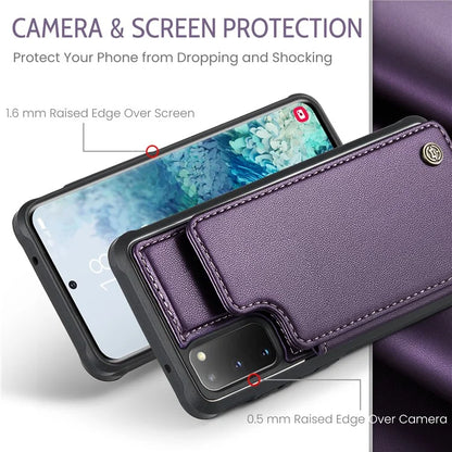 CASEME C22 Series for Samsung Galaxy S20 4G / 5G Case Card Holder Kickstand Leather+TPU Cover