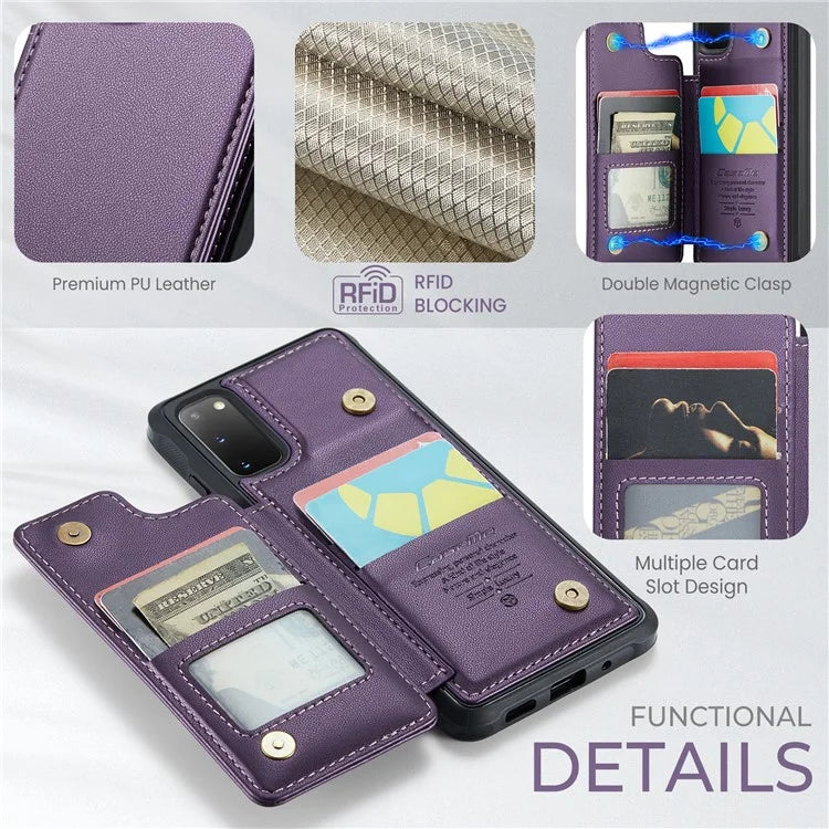CASEME C22 Series for Samsung Galaxy S20 4G / 5G Case Card Holder Kickstand Leather+TPU Cover