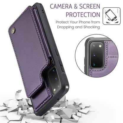 CASEME C22 Series for Samsung Galaxy S20 4G / 5G Case Card Holder Kickstand Leather+TPU Cover